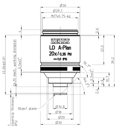 蔡司長工作距離物鏡Objective LD A-Plan 5x/0.15 Ph1 M27