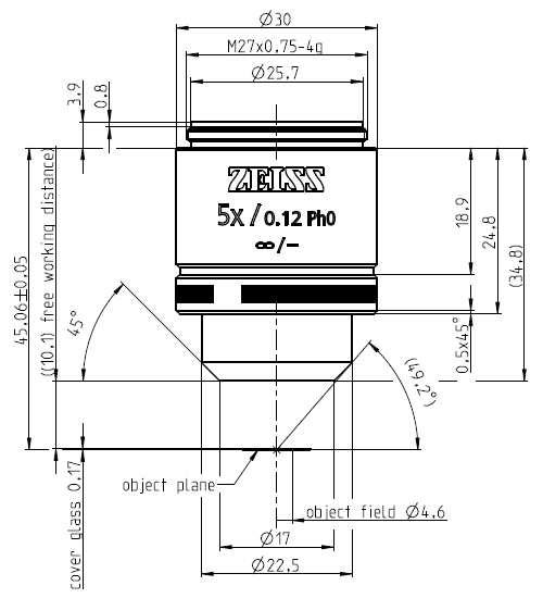 "A-Plan" 5x/0.12 Ph0 M27蔡司物鏡日常觀察研究使用物鏡