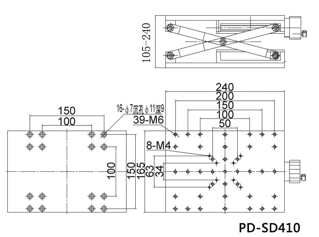手動升降臺XYZ組合臺大臺面Z軸位移臺高度調(diào)節(jié)