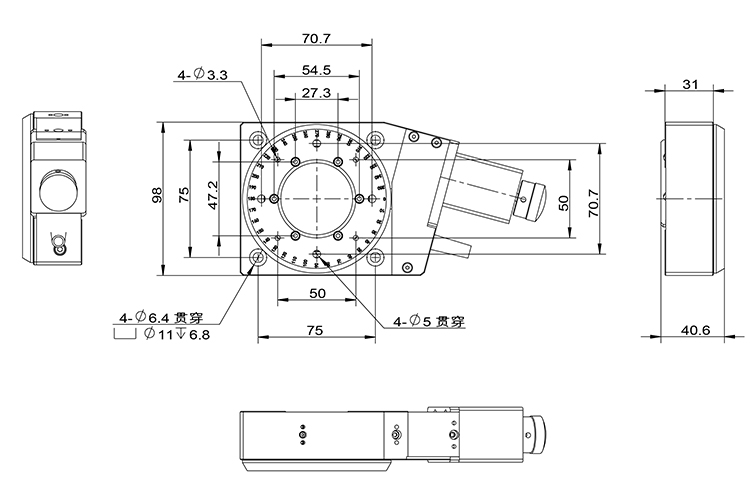 精密型電動旋轉臺 360°中空轉臺  光學實驗位移臺  PT-GD95A120